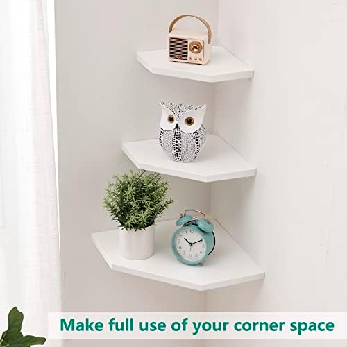 Corner Wall Shelf, Solid Oak Wood White Floating Corner Shelf Organizer