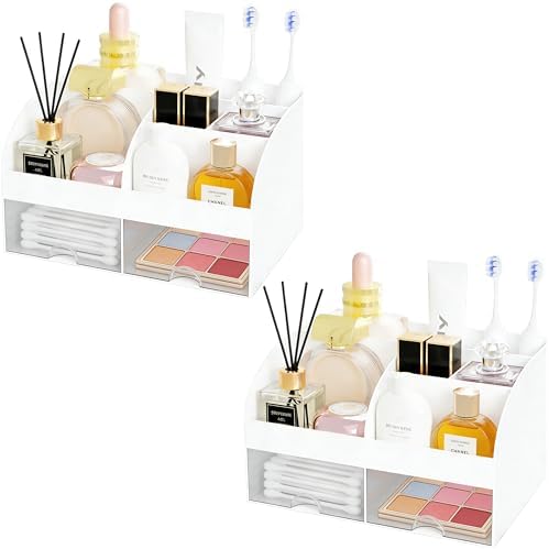 Makeup Organizer with 2 Drawers, Cosmetic Storage for Dresser Vanity and Bathroom Countertop,Make up organization and Sk