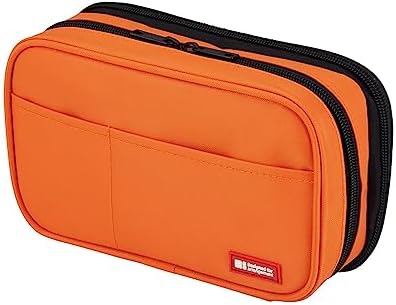 LIHIT LAB Large Capacity Double Zipper Pencil Case For School Office College, Big Capacity 6 Compartments Pencil Bag Holder Adults Teen Boys Girls, Travel Cosmetics Storage, Orange (A7555-4)