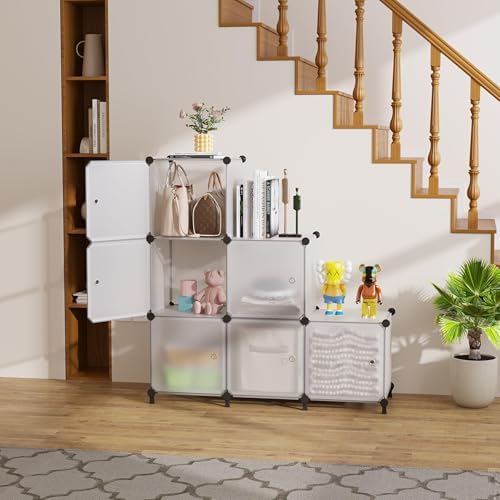 6Cube Storage Organizer Modular Stackable with Doors Frosted White
