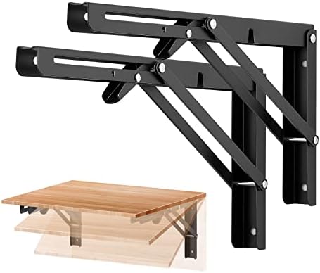 Ravinte Matte Black Folding Shelf Brackets, 12 Inch, 2 Pack