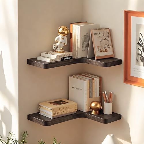 Floating Corner Shelves Set of 3, Solid Wood Picture Wall Shelf, Floating Shelves for Storage for Bedroom Kitchen Bathro