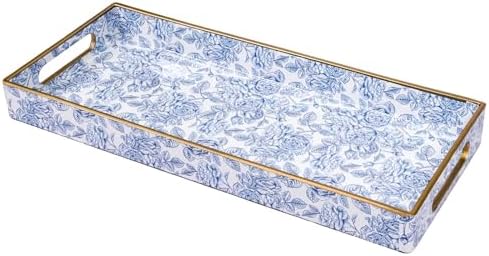 MAONAME Blue Bathroom Vanity Tray, Plastic Decorative Trays with Handles
