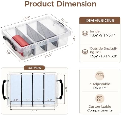 Citylife 2PC Clear Craft Organizers and Storage with 3 Removable Dividers