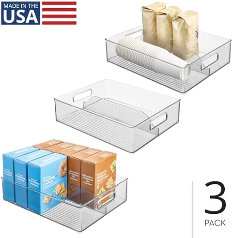 iDesign Divided Pantry Bin with Handles, Set of 3, Clear
