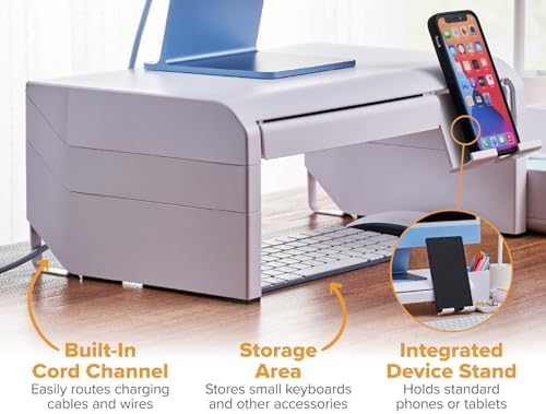 Bostitch Konnect Adjustable Monitor Riser with Drawer, Cell Phone Stand & Pencil Holder, Laptop Stand for Desk, 4 Height