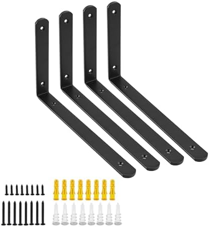 Mooche Black Shelf Brackets, Heavy Duty Floating Shelf Bracket for Wood Shelves, Wall Mounted Metal L Brackets, Wall She