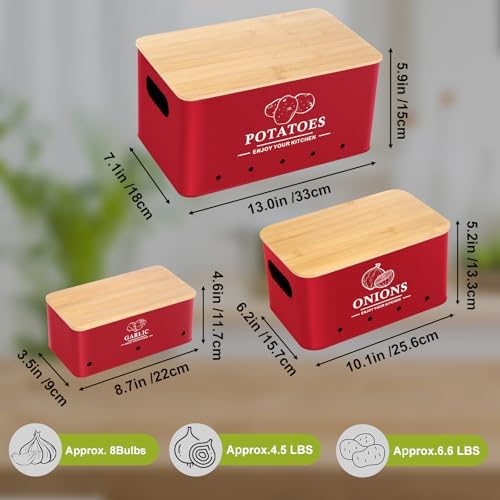 Kitchen Vegetable Storage Set of 3, Metal Onion Garlic Potato Storage Set, Kitchen Canisters Vegetable Keeper Containers