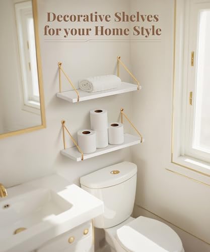 Afuly Floating Shelves for Wall, White and Gold Shelf, Display Wall Shelves