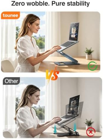 tounee Laptop Stand for Desk Adjustable Height, Telescopic Computer Stand with Pull Out Design Ergonomic Laptop Riser Fi