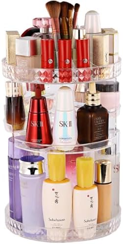 Rotating Makeup Organizer for Vanity Bathroom Countertop, 360 Spinning Skincare Organizer and Storage with Adjustable La