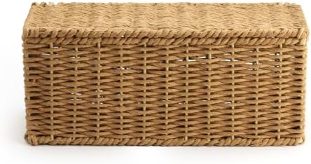 Handwoven Natural Raffia Cable Management Box with Lid – Decorative Cord Organizer for Power Strips, Surge Protectors & 