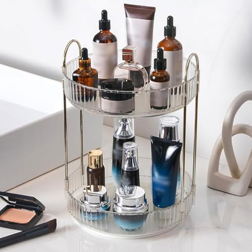 360 Rotating Makeup Organizer and Storage for Vanity Countertop 2 Tiers, High Capacity Cosmetic Skincare Perfume Organiz