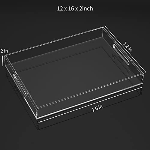 NIUBEE Clear Serving Tray 12x16 Inches -Spill Proof- Acrylic Decorative Tray Organiser for Ottoman Coffee Table Countert