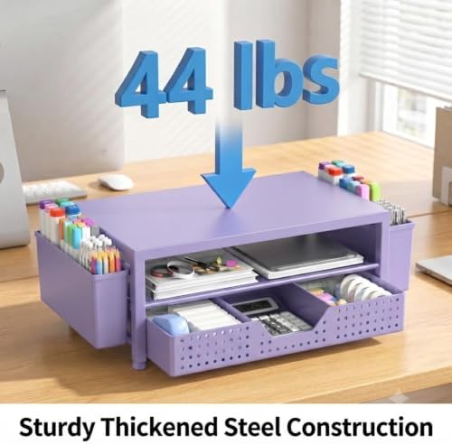 ECOLOVI Desk Organizer and Accessories, 2-Tier Computer Monitor Stand Rise with Storage Drawer & 2 Pen Holders, Laptop &