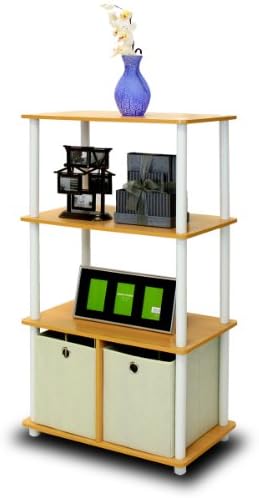 Furinno GO GREEN Storage Shelf, 4-Tier Storage Rack with Bins, Book Shelf, Display Rack, with Storage Bins, for Organiza