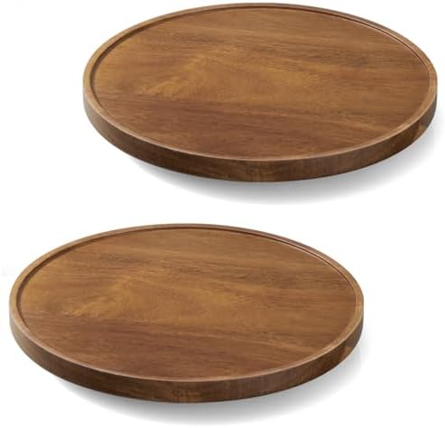2 Pack 10" Acacia Wood Lazy Susan Turntable Organizer for Cabinet, Round Serving Tray Decorative Tray Vintage Centerpiec