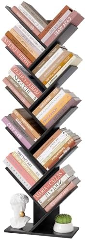 Hoctieon 10 Tier Tree Bookshelf, 10 Shelf Bookcase, Free Standing Tree Bookcase, Display Floor Standing Shelf for Books,