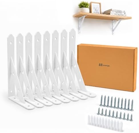 Shelf Brackets Heavy Duty, 8 Pack White 10 inch Floating Shelf Bracket, Max Load 300 lbs of Metal Triangle Decorative Sh