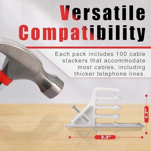 100 Pack Cable Stackers with Steel Nails, White Electrical Wire Clip Set