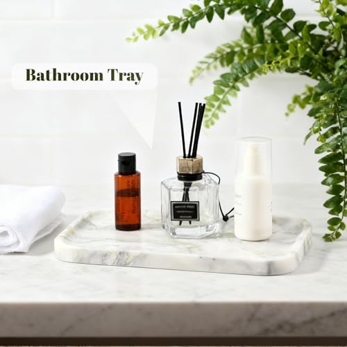 Karibiber Luxury Marble Vanity Tray, Bathroom Tray Countertop, Bianco Marble/Stone, Home Decorative Dresser Organizer, S