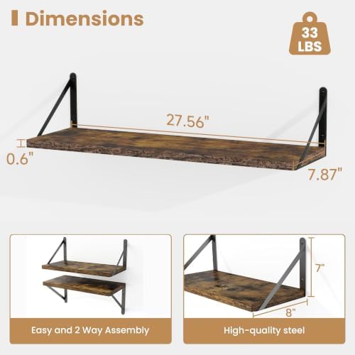 Heimlove Floating Book Shelves for Wall,27.56Inches Long Wall Mounted Bookshelves,Heavy Duty Bracket Shelves for Living 
