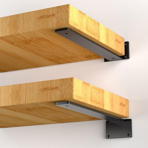 9 inch Shelf Bracket, 12 Pack Heavy Duty L Floating Shelf Brackets,Black