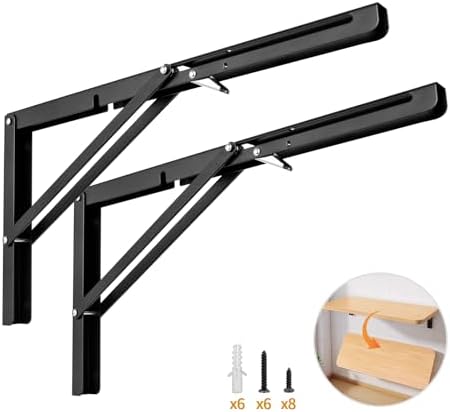 Yarssihha 16 Inch Folding Shelf Bracket, 2 Pack Heavy Duty Wall Mounted Foldable Brackets, Space-Saving Metal Collapsibl