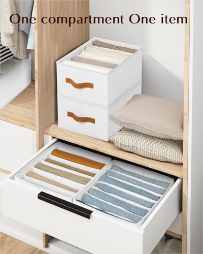 Homsorout Clothes Organizers and Storage - 4/5/7 Grids Fabric Jeans Organizer with Handles, Foldable Closet Organizers D