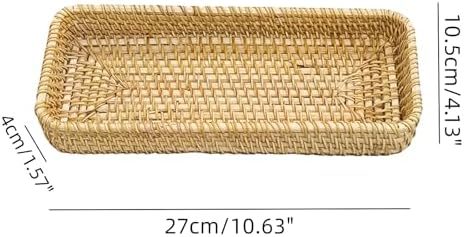 1PCS Handmade Rattan Bathroom Vanity Tray Wicker Toilet Tank Basket Natural Storage Bin Organizer for Bathroom Kitchen C