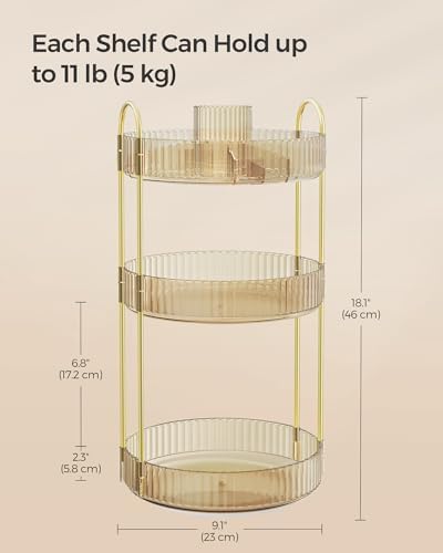 SONGMICS 3-Tier Makeup Organizer, Round Rotating, Customizable