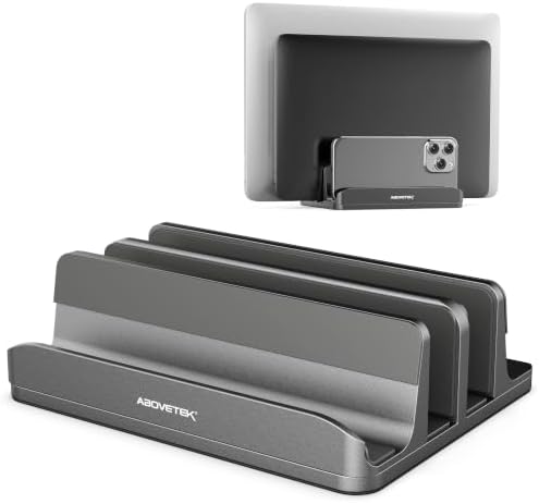 AboveTEK Vertical Laptop Stand, 3 Slots Aluminum Desk Laptop Holder & Laptop Docking Station Stand for MacBook, Tablet, 