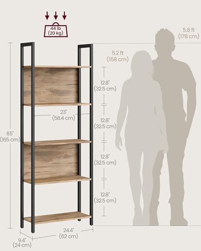 VASAGLE 5 Tier Bookshelf, Free Standing Bookcase Storage Organizer
