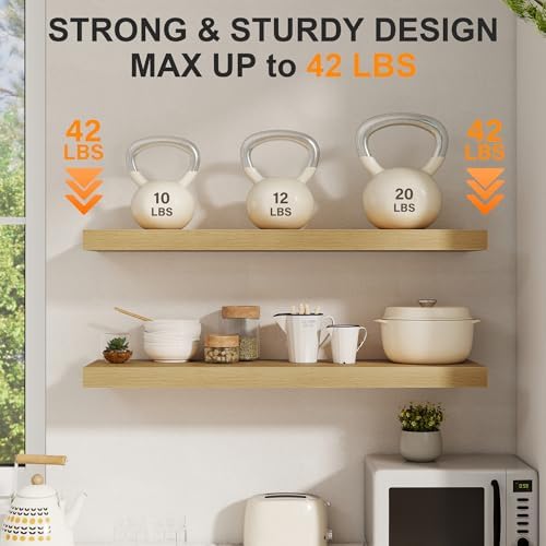 40 Inch Floating Shelves Set of 2, 8 Inch Deep Wall Shelf, Rustic Wood Storage Shelves for Bedroom, Kitchen, Bathroom, W