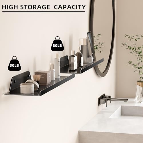 Floating Shelves for Wall, Wall Shelves, Off Center Metal Shelves for Living Room, 20” Modern Black Hanging for Decor Be