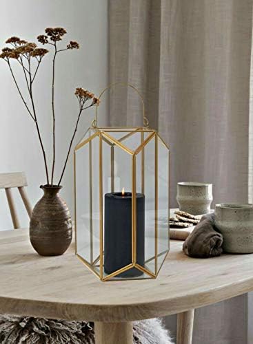 Serene Spaces Living Emerald Cut Glass Lantern, Measures 11 inches Tall, Sold Individually