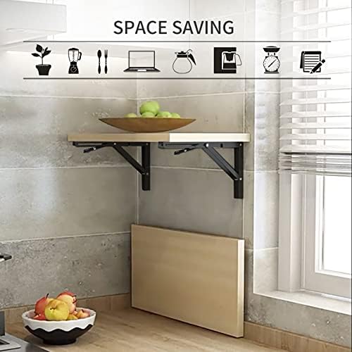 YUMORE 14 Inch Folding Shelf Bracket, Heavy Duty L Bracket, Black, 2 Pack