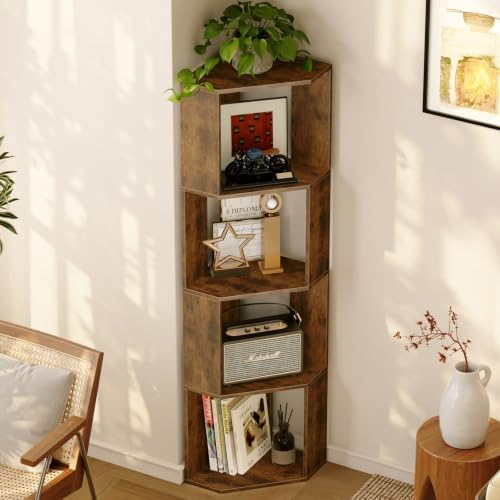 ALISENED 4-Tier Corner Bookshelf,Small Bookcase,Tall Corner Storage Stand