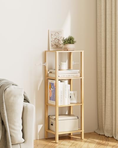 Open Book Shelf, 4 Tier Small Bookshelf, Freestanding Shelf Narrow Bookcase with Open Shelves, 14.96" x 10.63" x 41.26",