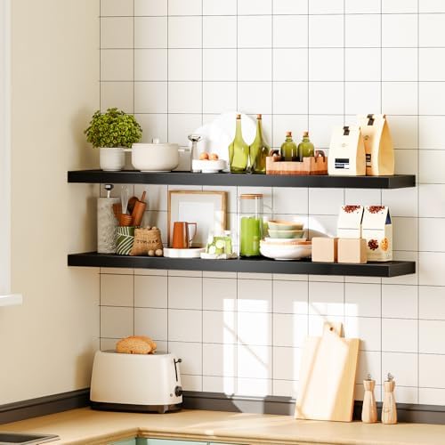 HOOBRO Floating Shelves for Wall, Wall Mounted Shelf Set of 2, 47.2" Hanging Shelf with Invisible Brackets, for Wall Dec