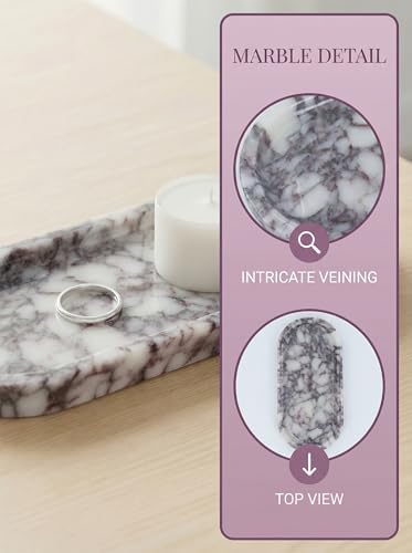 OOBOOB Natural Calacatta Viola Violet Marble Tray, Oval Perfume Tray, Bathroom Organizer for Vanity, Kitchen & Living Ro