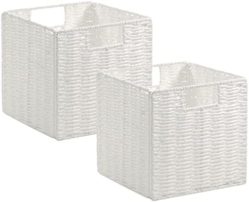 Vagusicc Wicker Storage Basket, Set of 2 Hand-Woven Wicker Baskets for Organizing, Foldable Cube Storage Basket Bins, 13