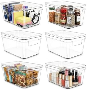 MOONEDGE 6-Pack 10x6x5 Stackable Small Clear Storage Bins with Lids