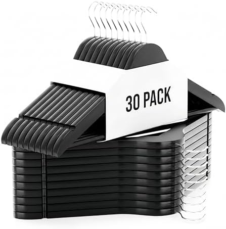 30 Pack Maple Wooden Hangers, Natural Wood Clothes Hangers with 360° Swivel Hook, Non-Slip Shoulder Notches, Durable Hea