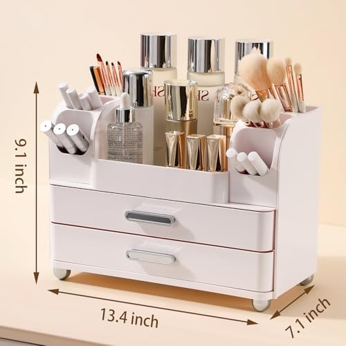 Anyoifax Makeup Organizer Countertop with Large Drawers, All White