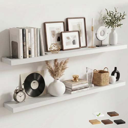 55 Inch Floating Shelves for Wall, 6.5"D Wood Storage Shelves, White Finish