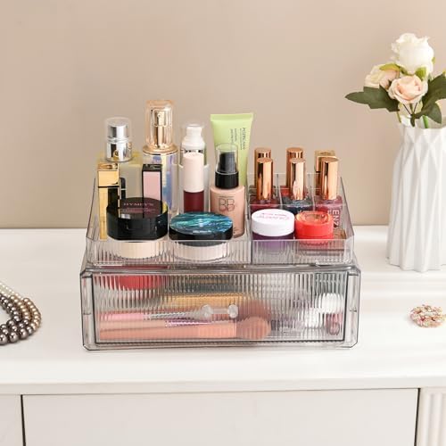 ZHIAIstackable storage drawer, transparent acrylic storage box, cosmetics and beauty product storage organizer, suitable