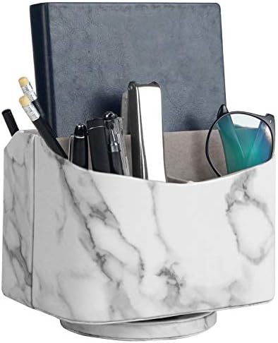 HofferRuffer Spinning Remote Control Holder, Remote Controller Holder, Remote Caddy, Media Storage Organizer, Spinning Remote Control Organizer, 7.3X 5.5 x 6 inches, Marble PU Leather