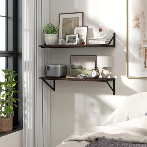 Marsmiles Deep Floating Shelves, 30'' x 12'' Dark Wood Shelves Set of 2
