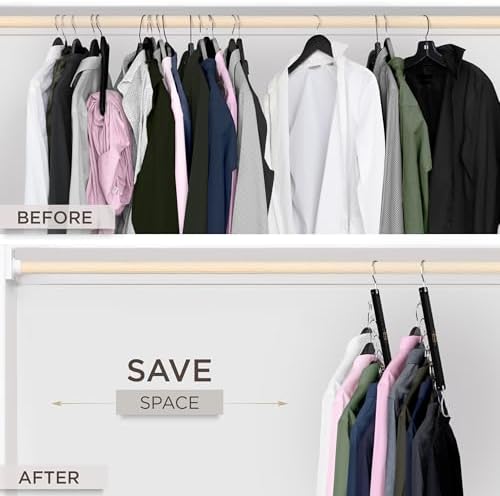 MORALVE Space Saving Hangers for Closet – 4 Pack European Beechwood 6-Tier Shirt Organizer with 360° Swivel Hook – Colla